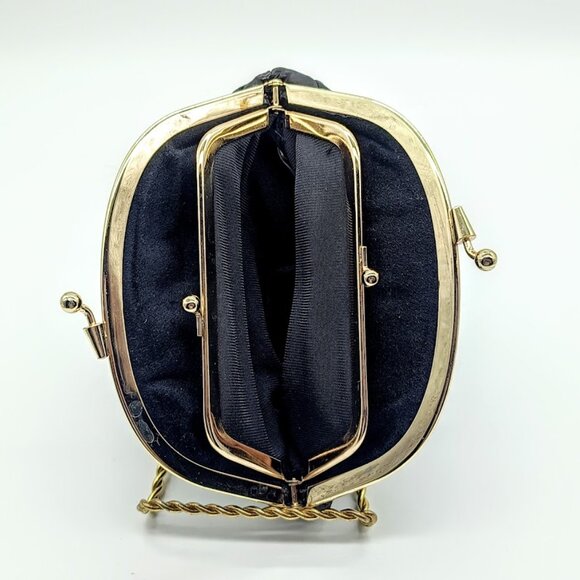 Vintage Black Eel Skin Leather Coin Purse Kiss Lock Clutch - Picture 7 of 8